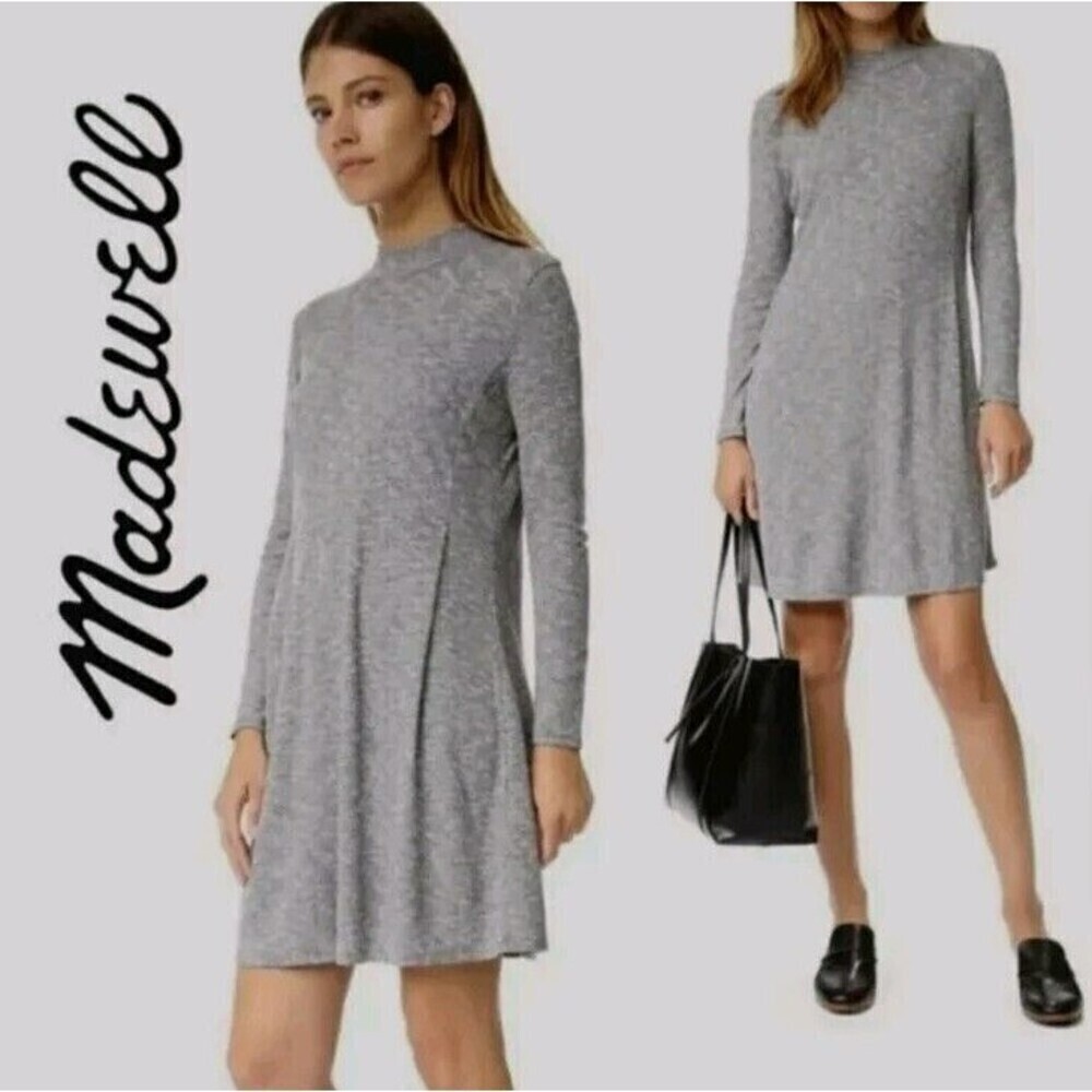 Madewell Grey Ribbed Knit Mini Dress Mock Neck‎ Small